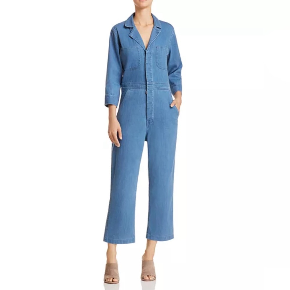 J Brand Traveler Cropped Denim Jumpsuit.